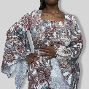 BOHO flared bell sleeve square neck blouse